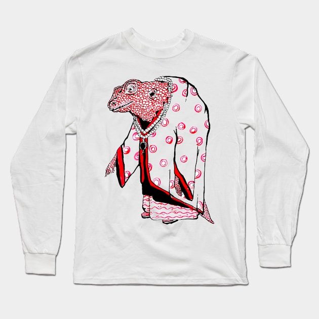 Red Lizard Humanoid Long Sleeve T-Shirt by apokatastasis